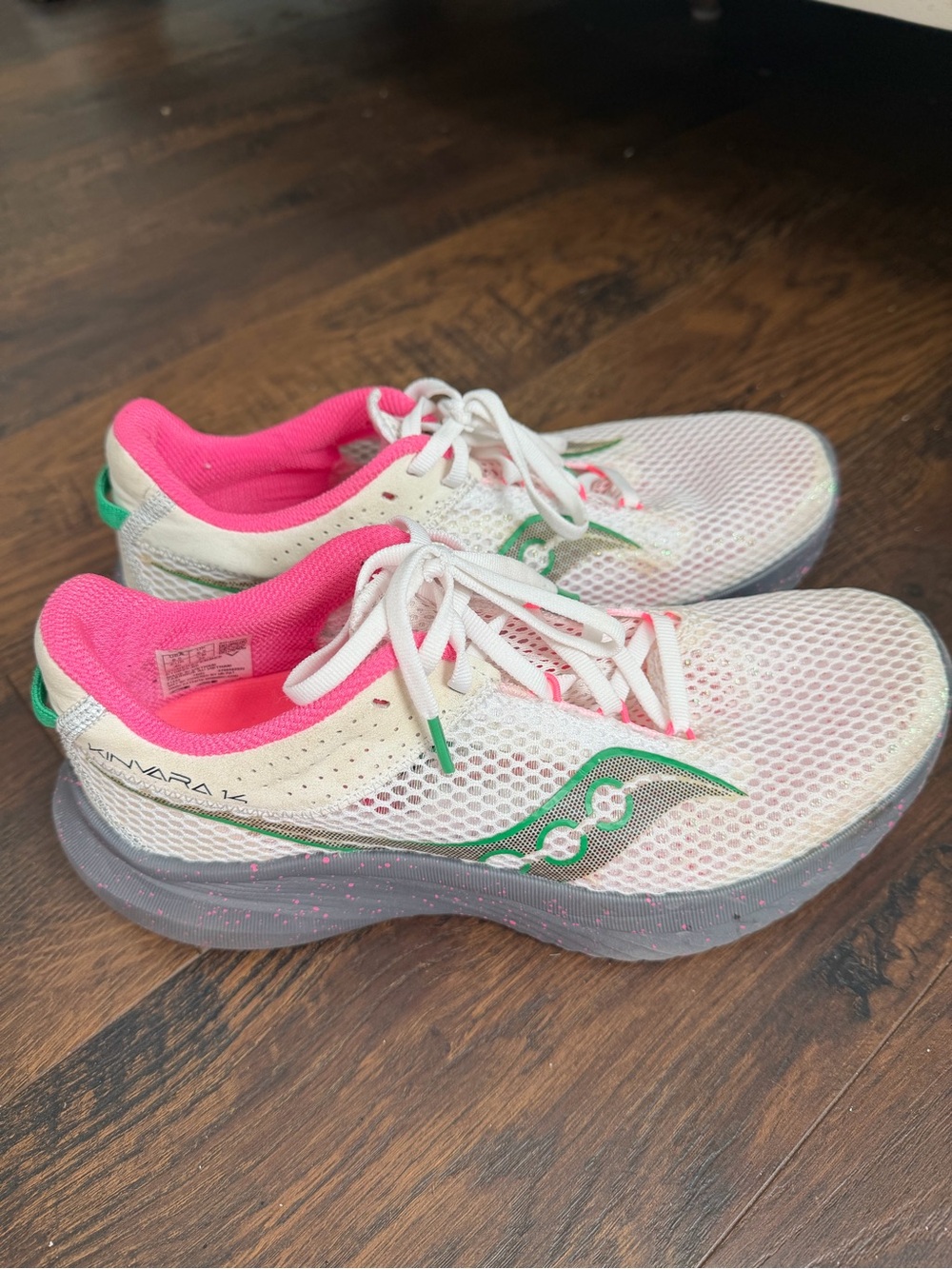Saucony Women’s White Running Shoes with Pink & Green Accents